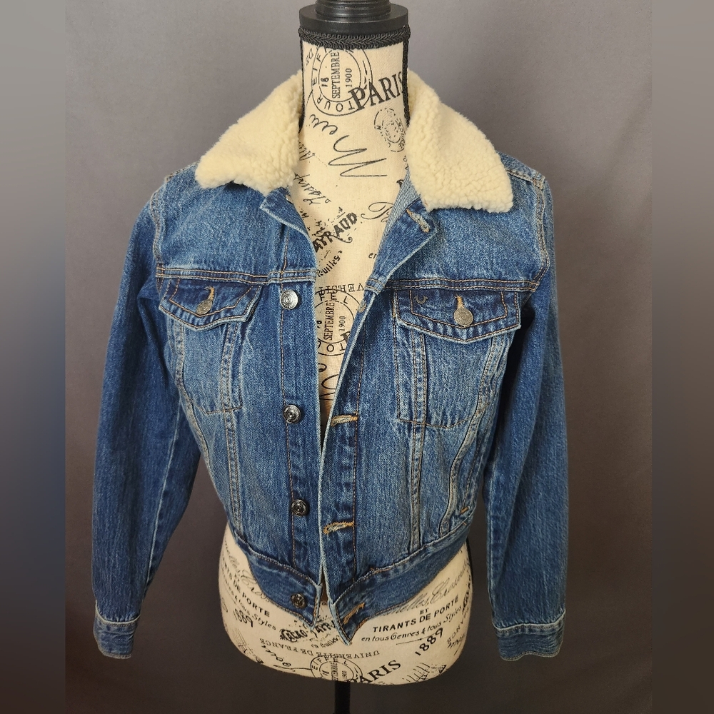True Religion Sherpa Collar Denim Jacket sz XS